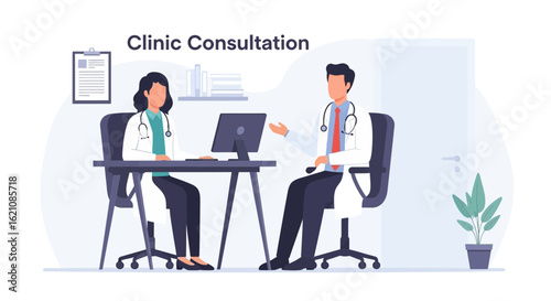 Medical Doctors Collaboration Discussing Patient Case in Clinic Office Space