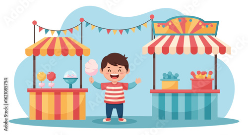 Joyful Carnival Day With Cotton Candy And Treats For Young Children