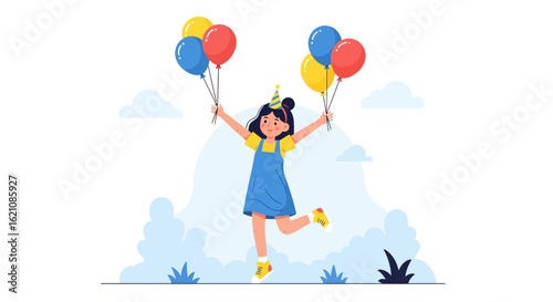 Joyful Celebration A Young Girl With Balloons At A Festive Party Scene