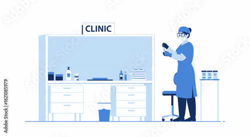 Medical Professional In Clinic Lab Conducting Tests Or Vaccine Preparation