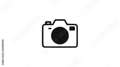 Illustration of a simple camera with a rounded lens and basic outline design on a white background on transparent background