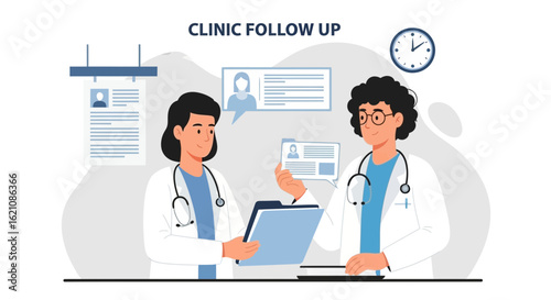 Medical Professionals Discussing Patient Data During a Clinic Follow Up Session