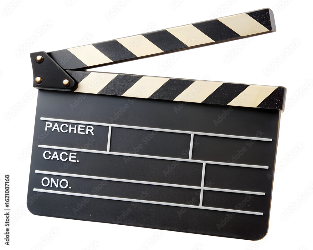 Fototapeta premium Black film clapboard isolated on transparent background