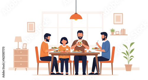 Joyful Family Gathering Enjoying A Meal Together At Home Illustration