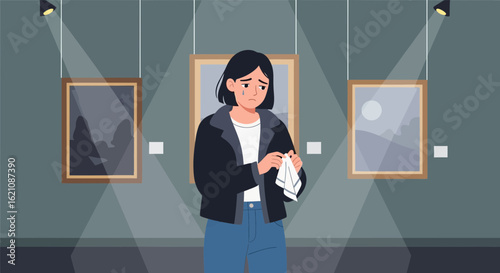 Melancholy Moments A Woman's Emotional Experience In An Art Gallery Setting