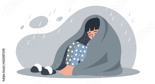 Melancholy Moods A Girl Under Blanket On Rainy Days Depressed Concept