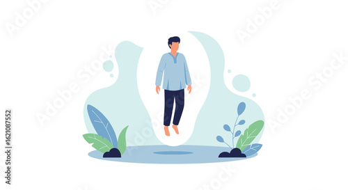 Man Floating In Tranquil Setting Displaying Levitation Or Spiritual Enlightenment