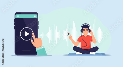 Mindful Audio Experience Boy Enjoying Music and Podcast with Mobile App