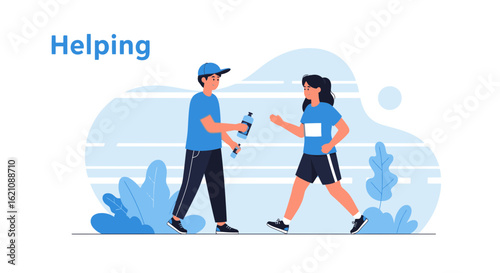 Kindness In Sport A Male Athlete Offering Water To Female Athlete