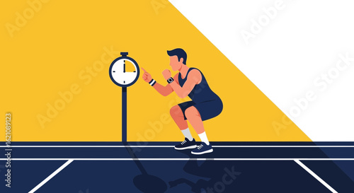 Man Performing Timed Squats with an Analog Clock for Workout Training