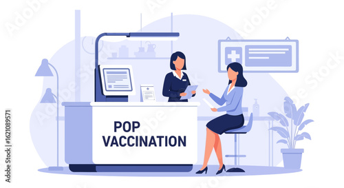 Modern Pop Up Vaccination Center For Adult People In Flat Style