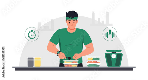 Man Prepares Healthy Meals At Home For Fitness Nutrition And Well-Being