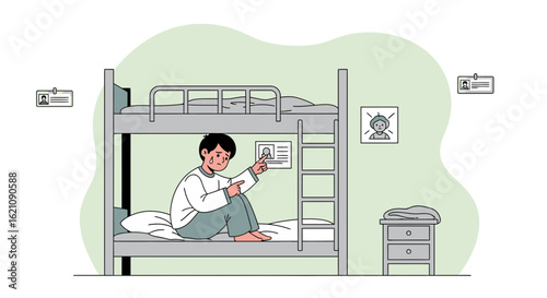 Lonely Young Man Crying Sitting on Bunk Bed Thinking Of His Family