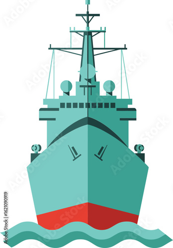 Military warship vector front view naval battleship in sea vector illustration design