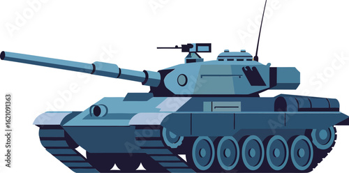 Military tank vector illustration with blue camouflage and armored design for defense and combat operations