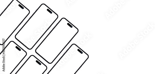 UI/UX design showcase template with multiple phone. Display various app screens on the blank devices. Mockup with blank screens, copy space, ideal for a website banner, app showcase, or presentation.
