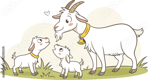 Goat vector design, Goat logo and icon design, Goat and baby goat on grass vector design