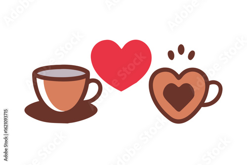 Coffee love heart symbol with two cups
