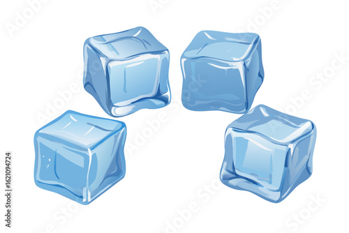 Four translucent blue ice cubes on a black background