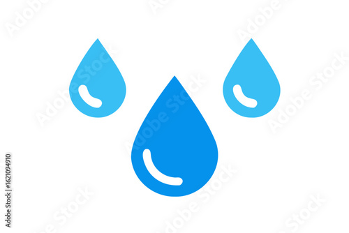 Three blue water droplets on black background