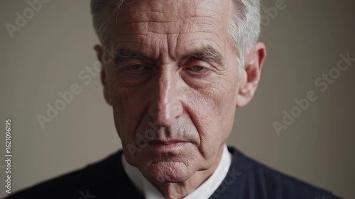 In this video, an individual is dressed formally in a dark suit against a neutral background. The setting suggests a professional or authoritative context, possibly related to business or education.