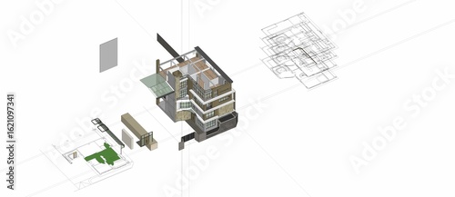 Exploded Axonometric House Model for Architectural Visualization and BIM Presentation Design