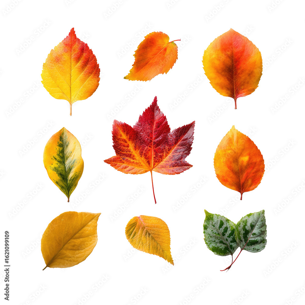 Obraz premium Autumn leaves arranged in a grid