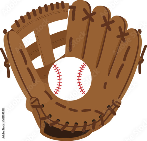 Baseball glove catching white ball vector illustration for sports and leisure activities design