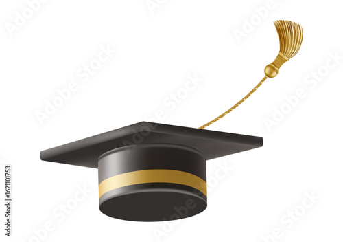 Graduates celebration. Flying 3D black graduate hat