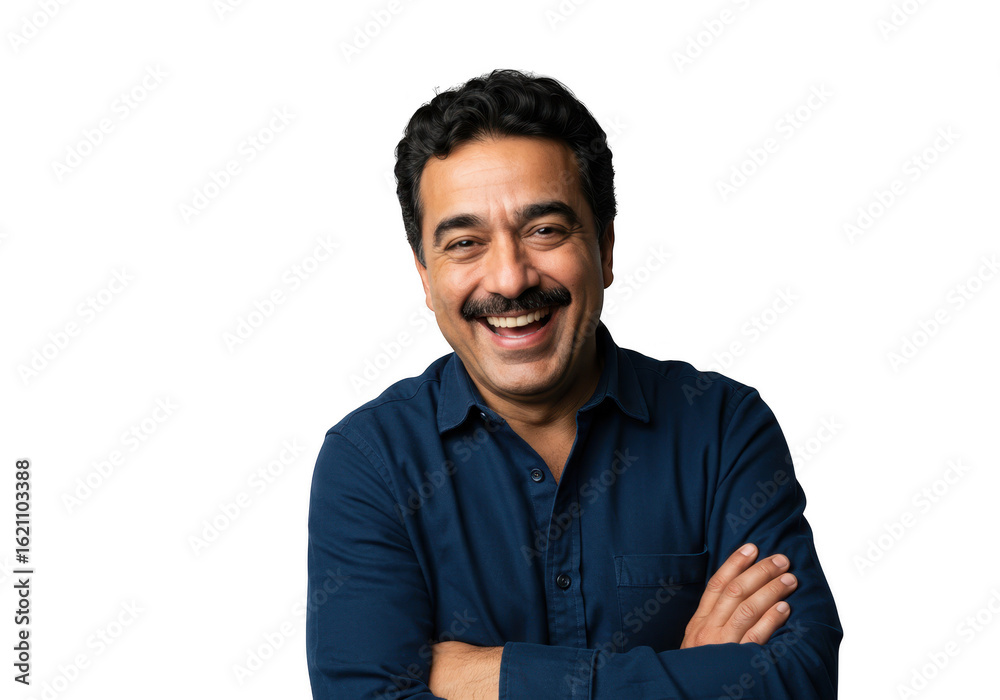 Fototapeta premium Smiling man with crossed arms isolated on transparent background