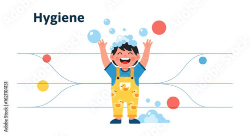 Happy Boy Bathing With Bubbles Promoting Cleanliness And Personal Hygiene