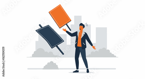 Illustration of a surprised man reacting to falling Japanese candlestick charts