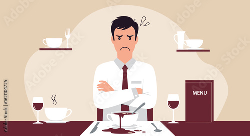 Frustrated Man With Spilled Drink In Restaurant Showing Displeased Expression