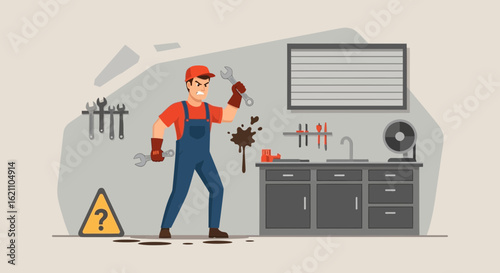 Frustrated Mechanic After Mishap With Tools In Garage Maintenance Problem