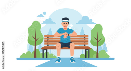 Frustrated Runner Checking Time On Smartwatch After Exhausting Training Session