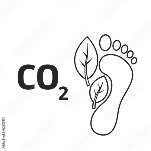 Illustration of a carbon footprint with leaves and co2 text, symbolizing environmental impact and ecological awareness, isolated on white background