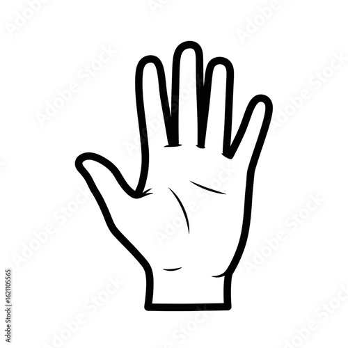 A simple line drawing of an open hand with five fingers, isolated on white background