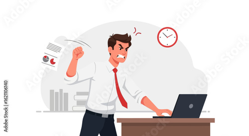 Furious Businessman Throwing Documents Because of Overwork Stressful Deadline