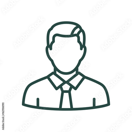 Outline icon of a man in a shirt and tie, representing a professional or user, isolated on white background