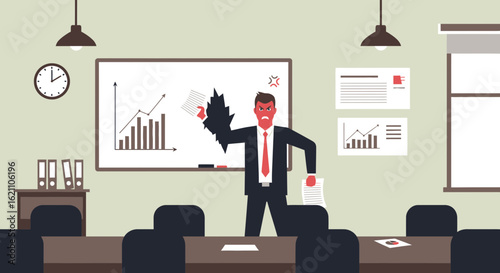 Furious Executive Destroying Financial Data During Meeting In The Office