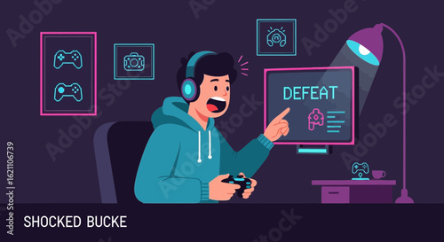Gamer's shock reaction to defeat in video game highlighted in vivid illustration