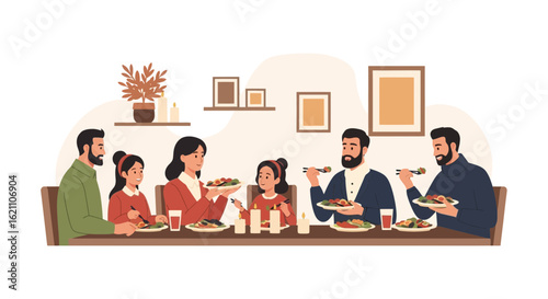 Happy Family Enjoying Dinner Together At Home In A Warm And Inviting Setting
