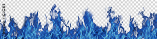 Vector realistic blue fire isolated on transparent background.