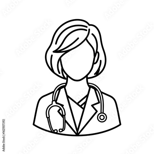 Illustration of a female doctor with a stethoscope, representing healthcare professionals and medical services, isolated on white background