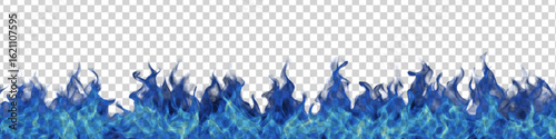 Vector realistic blue fire isolated on transparent background.
