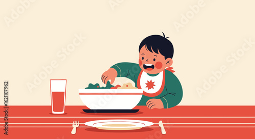 Happy Little Boy Enjoying A Nutritious Meal For Healthy Development