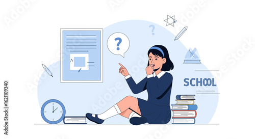 Girl Thinking About a Question Related To School Academic Challenges