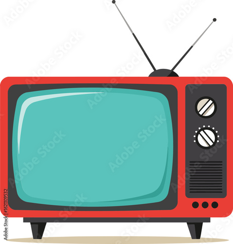 Retro vintage television set with turquoise screen and red frame vector illustration for nostalgic design and media concept