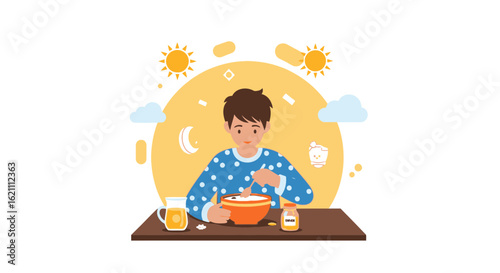 Healthy Morning Meal Man Eating Bowl Of Cereal Enjoying Sunny Start Day