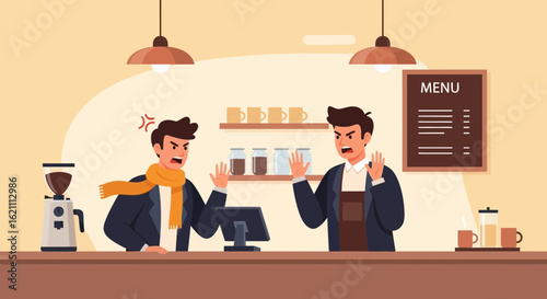 Heated Dispute At The Coffee Shop Between Customer And Barista Illustration